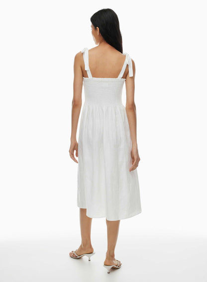 Vestido midi de linho orgânico franzido